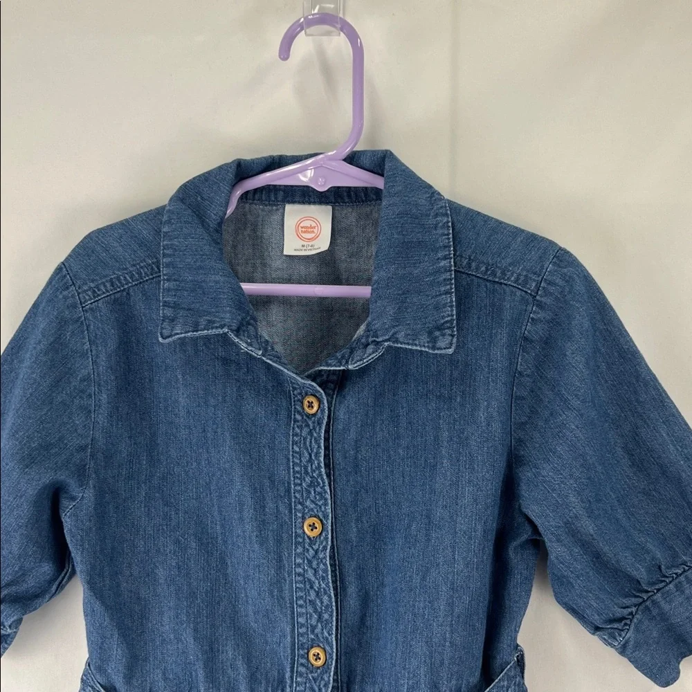 Wonder Nation - Girls Dress - Size 7/8 - Medium - Denim - Medium Blue - Belt